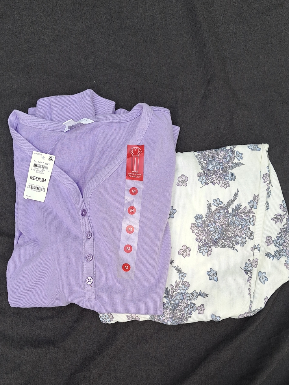 Charter Club Lavender Button-Front Pajama Set with Floral Pants
